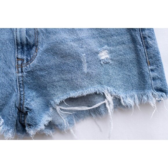 Pacsun Shorts Womens 27 Blue High Rise Festival Medium Wash Zip Fly Ripped Denim - Picture 3 of 10